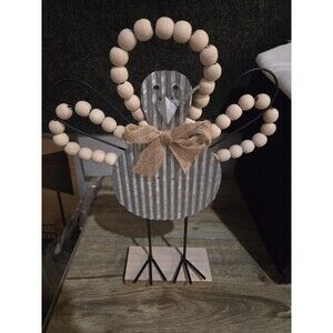 Minimal Fall Turkey Corrugated Metal Wire Wood Beads Jute Trim 13 "x10"